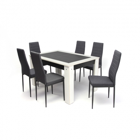 Alina asztal 135-ös Bianco/Nero + 6 db Geri szék