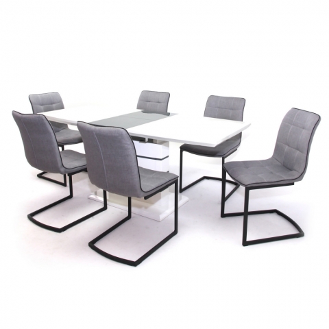 Aurél asztal 140-es Fehér/Szürke + 6 db Aston szék